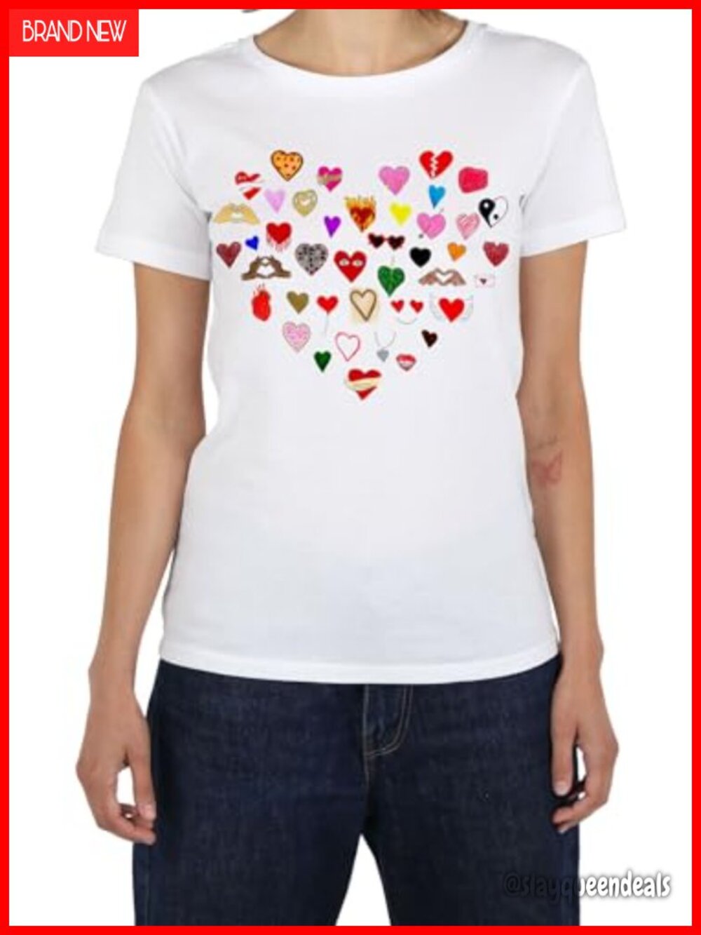 100% Cotton Heart Print Short Sleeve Crew Neck Tee Regular Fit